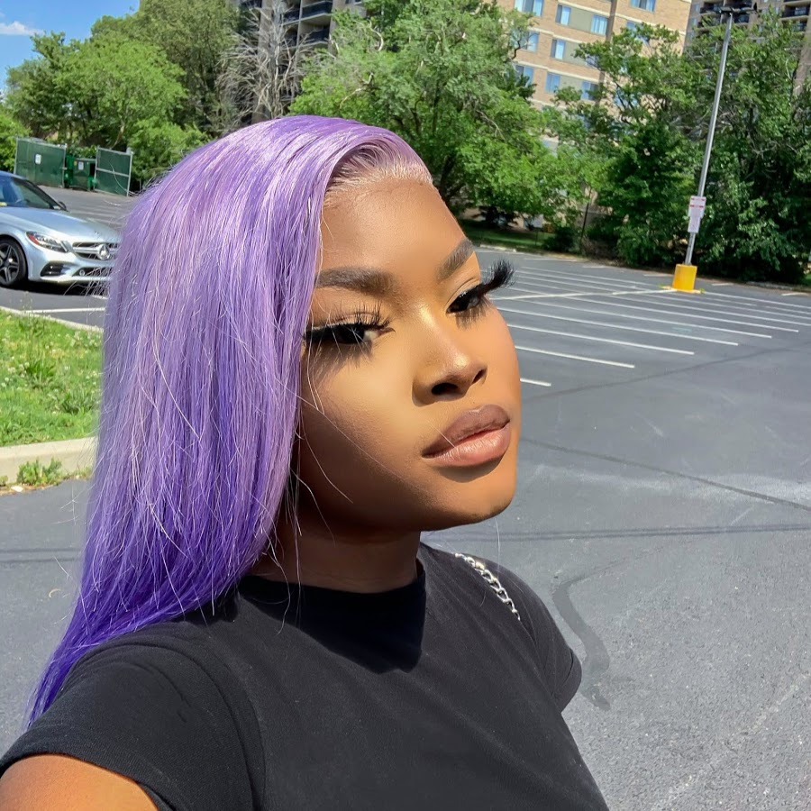 young woman with straight purple hair